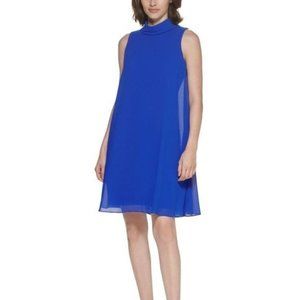 Vince Camuto Cobalt Blue Mock-Neck Chiffon Shift Dress